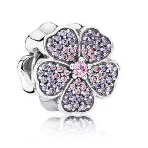 New Pandora Sparkling Authentic Pave Primrose Pink & Purple Flower Charm